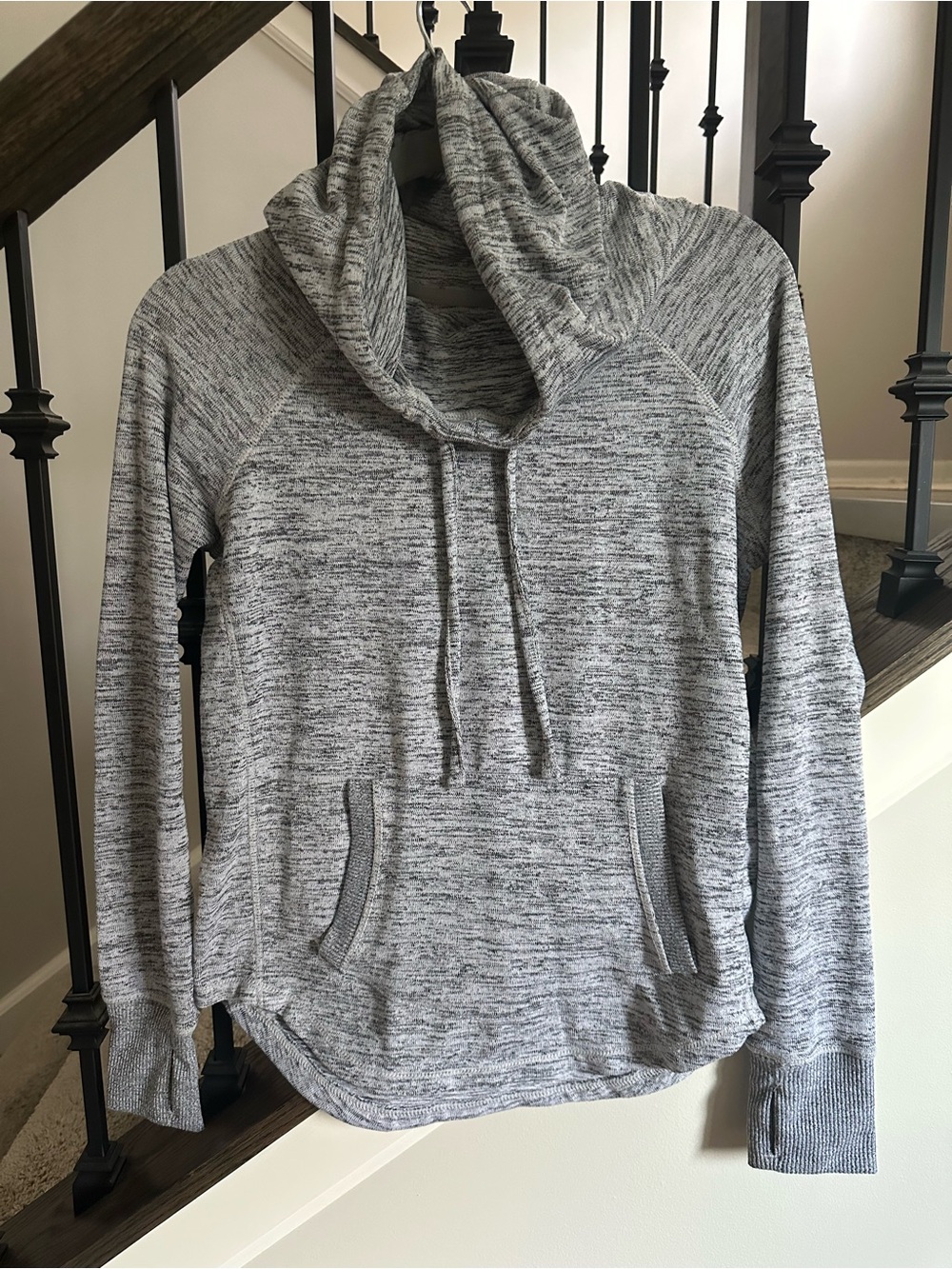 90 Degree By Reflex Heather Gray Cowl Neck Hoodie Sweater